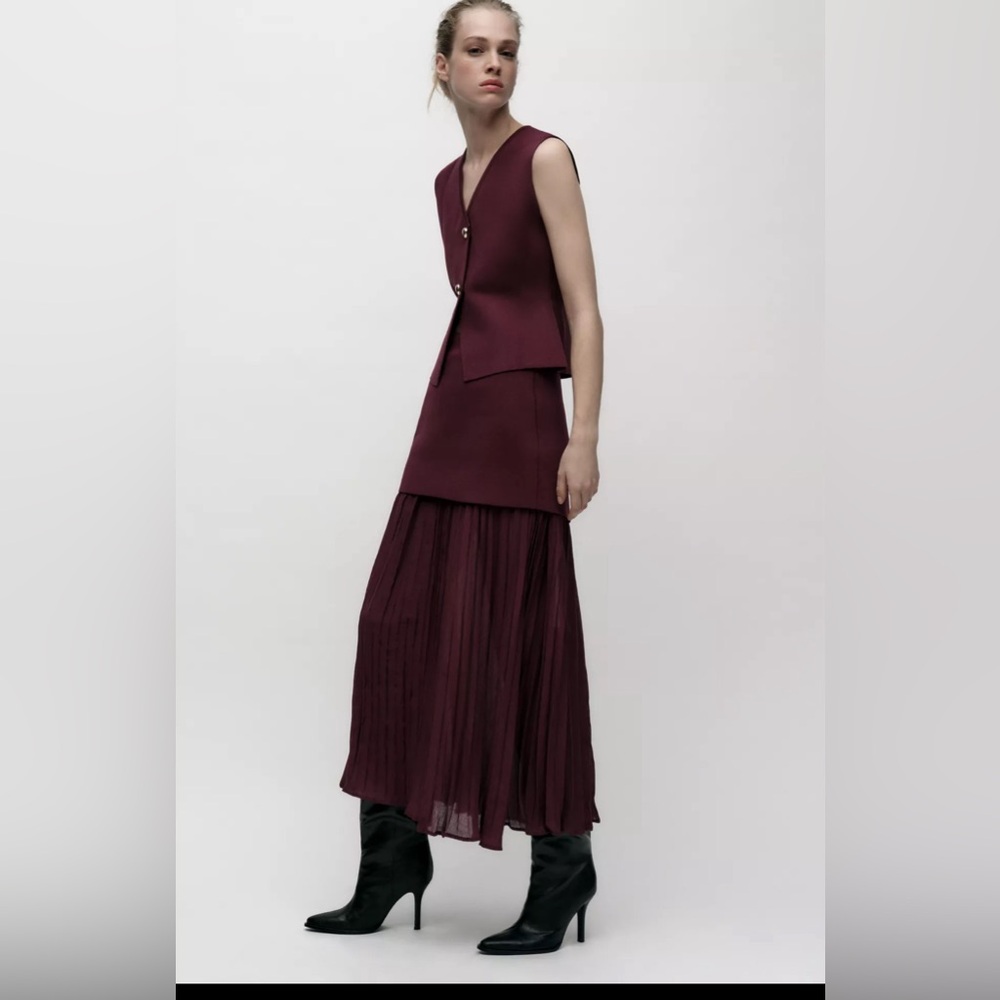 Zara BLOGGERS FAVORITE MIXED PLEATED KNIT SKIRT - Picture 5 of 6